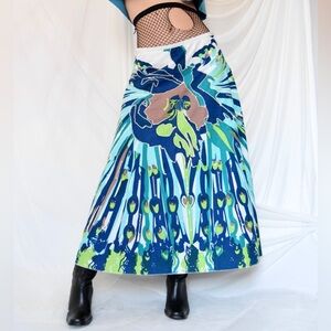 Lillie Rubin Flared beaded Maxi Skirt colorful floral print with sequins